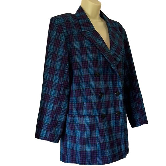 Vintage Handmade Pendleton Wool Plaid Blazer 90's Size 10 Double Breasted - Picture 2 of 8
